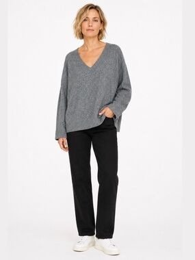 LUCKY BRAND Marled Grey V-Neck Relaxed Fit Drop Shoulder Sweater Sz XL